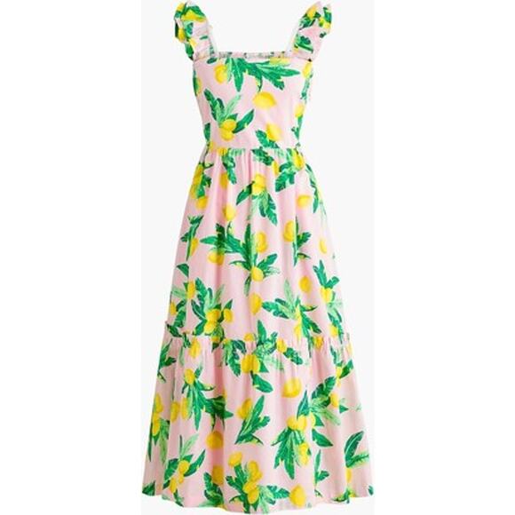 J. Crew Factory Square Neck Midi Dress Lemon Print Size 12 - Picture 1 of 11